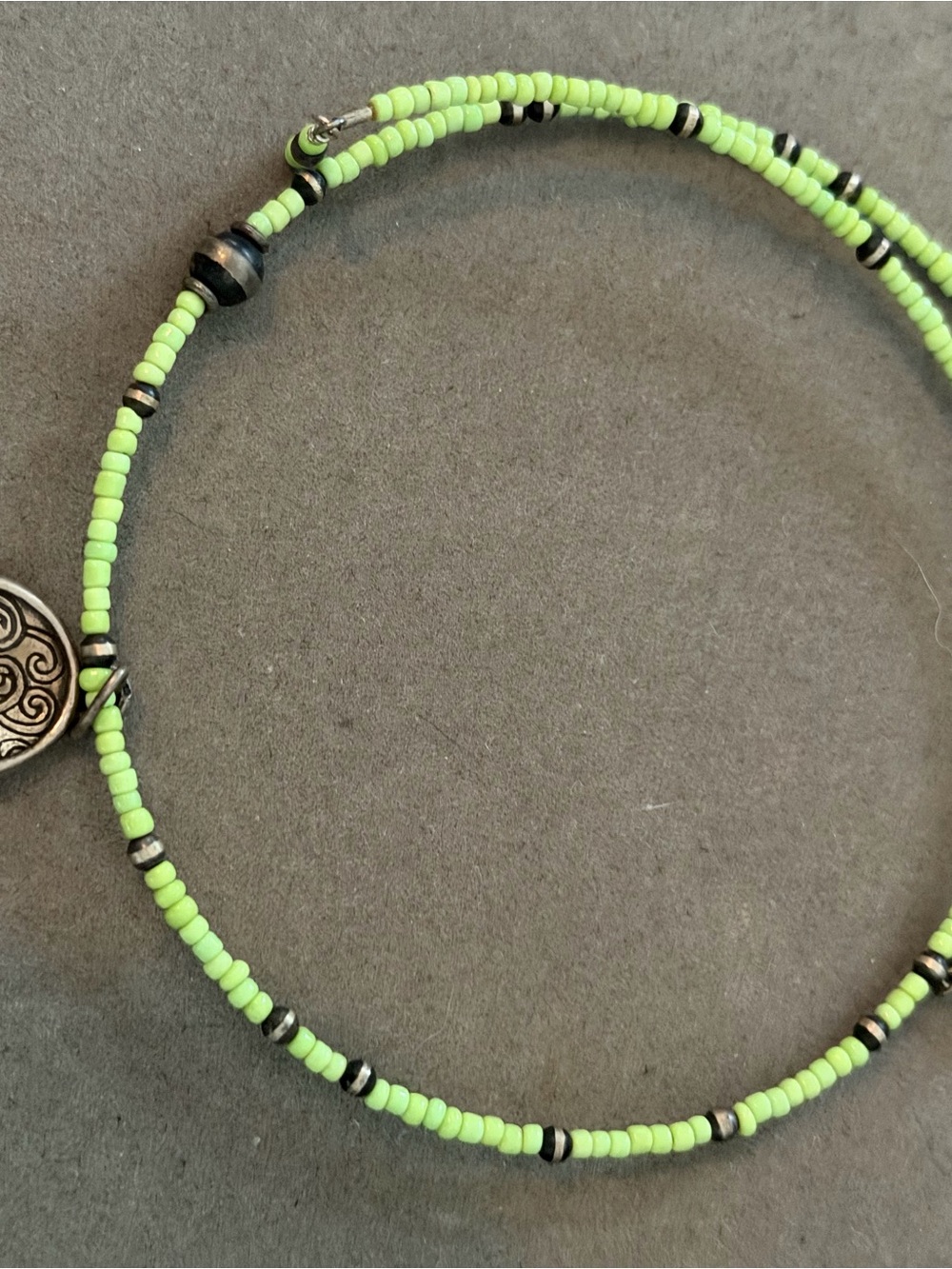 Silpada Handmade Lime Green Beaded Bracelet with Silver Accents